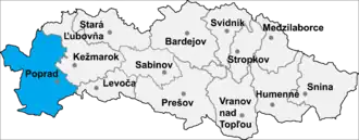 Район Попрад на карте