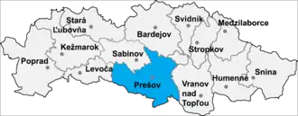 Район Прешов на карте