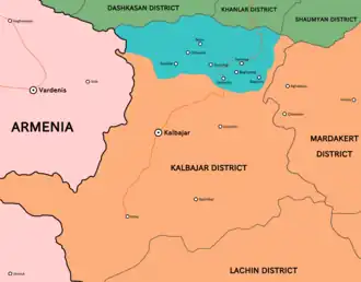 Отвоеванные Азербайджаном территории Кельбаджарского района на пике операции Территории Азербайджана, контролируемые армянскими вооруженными формированиями Территории Азербайджана вне зоны конфликта Армения