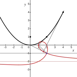 Офиурида
(
y
+
1
)
(
x
(
x
−
2
)
+
y
(
y
+
1
)
)
+
(
x
−
2
)
2
=
0
{\displaystyle {\scriptstyle (y+1)(x(x-2)+y(y+1))+(x-2)^{2}=0}}
— полюс подеры не в центре директрисы параболы
x
2
=
4
y
{\displaystyle {\scriptstyle x^{2}=4y}}