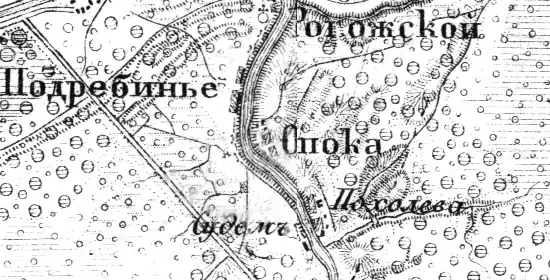 Деревня Подрябинье на карте Ф. Ф. Шуберта 1855 года