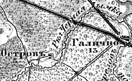 Деревня Остров на карте 1913 года