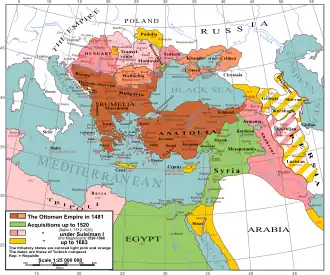 Территории, вошедшие в состав Османской империи при Сулеймане I