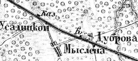Земли посёлка Мыслино на карте 1915 года