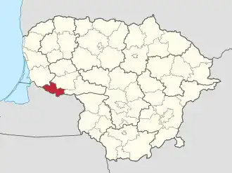 Пагегяйское самоуправление (выделено красным) на карте Литвы