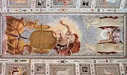 Колесница Гелиоса. Плафон вестибюля. Д. Брузасорци по оригиналу Дж. Романо. Фреска