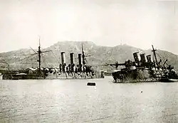 Броненосец «Полтава» и «Паллада» затонувшие в Порт-Артуре