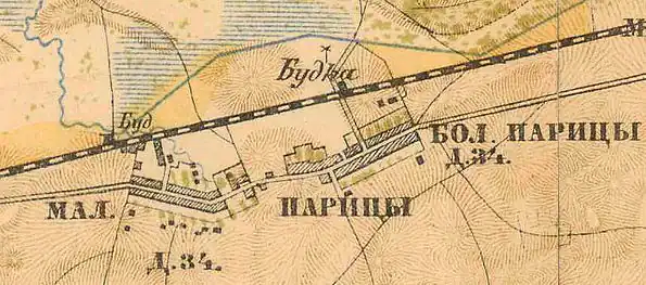 План деревни Парицы , истока реки Парицы и Парицкого канала. 1885 год