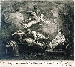 Ангел повелевает Иосифу бежать в Египет. Офорт