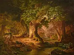 Отдых охотника у горного ручья