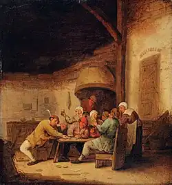 Крестьяне, играющие в карты в таверне. Дерево, масло. Частное собрание