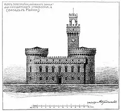 Нереализованный проект (1911) перестройки Литовского замкапод комендантское управление.  Архитектор М. М. Перетяткович.