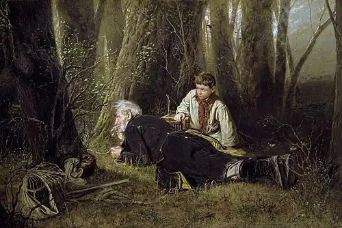 Перов, Василий ГригорьевичПтицелов, 1870. Холст, масло. 82,5х126. Приобретена в 1870 году у автора.