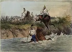 Австрийские драгуны, преследуемые венгерскими гусарами.