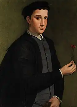 Юноша с гвоздикой. Дерево, масло. Частное собрание