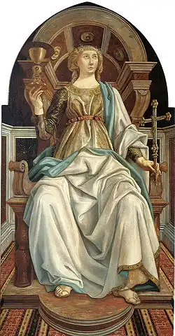 Вера. Из серии «Семь добродетелей». Между 1469 и 1470. Дерево, темпера. Уффици, Флоренция