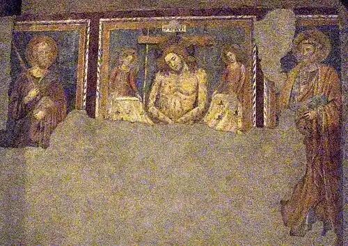 Пьета с апостолами Петром и Павлом. XIV в. Фреска в правом нефе