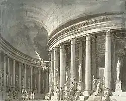 Эскиз оформления сцены с храмом-ротондой. 1790-е. Бумага, тушь, перо, кисть. Государственный Эрмитаж, Санкт-Петербург