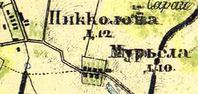 Деревня Мурьела на карте 1860 года