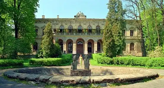 Вид замка с фонтаном