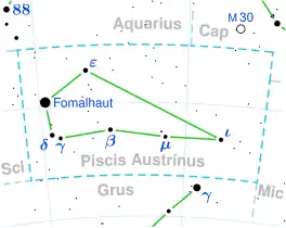 Diagram showing star positions and boundaries of the Piscis Austrinus constellation and its surroundings