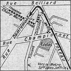 Схема столкновения 23 апреля 1925: стрелкой обозначено движение националистов, пунктиром — коммунистов