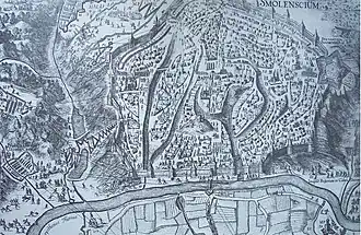 Смоленские стены на старинной гравюре В. Гондиуса (1636г.).