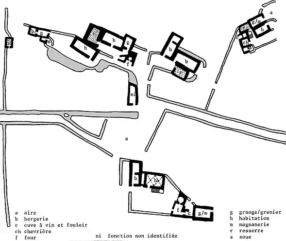 «Деревня бори» Пьера Виала. Объекты, нарисованные пунктирными линиями, отсутствуют в земельном реестре 1809 года