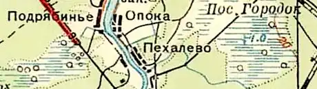Деревня Подрябинье на карте 1940 года