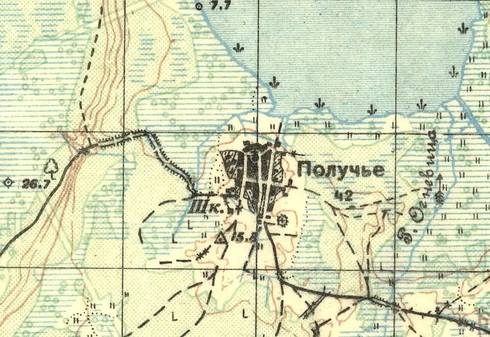 Деревня Получье на карте 1930 года