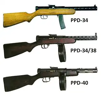 Вверху — ППД образца 34 года, посередине — ППД образца 34/38 года, внизу — ППД образца 40 года