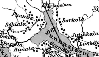 Деревни Пуннус и Сокила на финской карте 1923 года