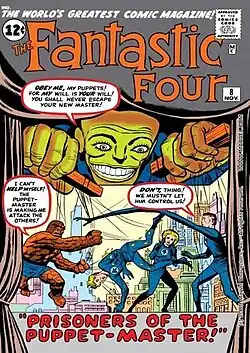 Первое появление Кукловода. Обложка The Fantastic Four #8 (ноябрь, 1962)Художник — Джек Кирби.