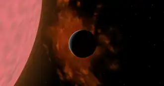 R Льва с планетой в представлении художника