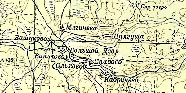 Деревня Кабричево на карте РККА 1940 года