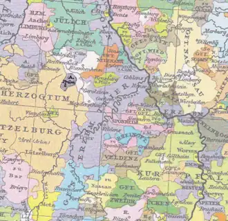 Императорское аббатство Прюм в пределах части Священной Римской империи (1400 год).