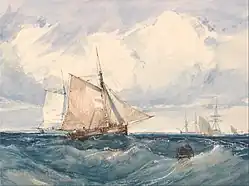 Катер и другие корабли на ветру. Ок. 1827. Бумага, акварель. Йельский центр британского искусства, Нью-Хейвен, США