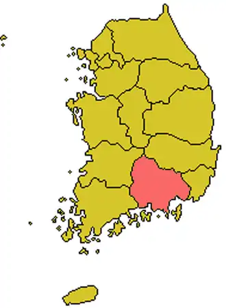Территория епархии Масана на карте Южной Кореи