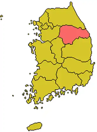 Территория епархии Вонджу на карте Южной Кореи