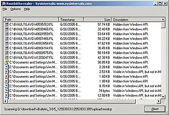 Скриншот программы RootkitRevealer