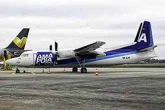 Самолёт Fokker 50 (SE-LJY) в аэропорту Висбю