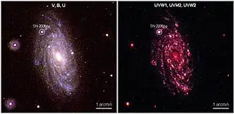 SN 2006bp в видимом и ультрафиолетовом диапазонах.
