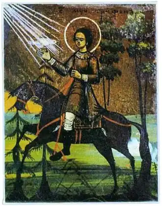 Св. Трифон в сопровождении сокола.
Русская икона.