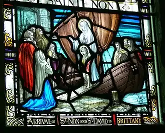 Витраж. Часовня святой Нонны в Уэльсе: прибытие святой Нонны и юного святого Давида в Бретань.