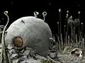 Сцена игры в Samorost 2. Главный персонаж стоит справа.