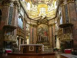 Главный алтарь. Джачинто Бранди. Апофеоз Святых Амвросия и Карло. 1685—1690