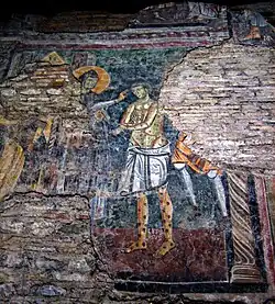 Святой Бенедикт Нурсийский, исцеляющий прокажённого. Фрагмент фрески XI в.