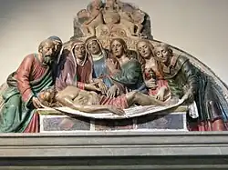 Положение во гроб. Джованни делла Роббиа. Люнет портала. Нач. XVI в. Майолика