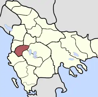 Карта санджака Эльбасан на территории Албании