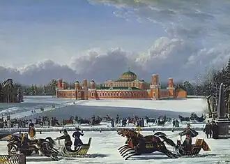 Санные гонки в Петровском парке. Неизвестный художник, 1830—1840-е годы